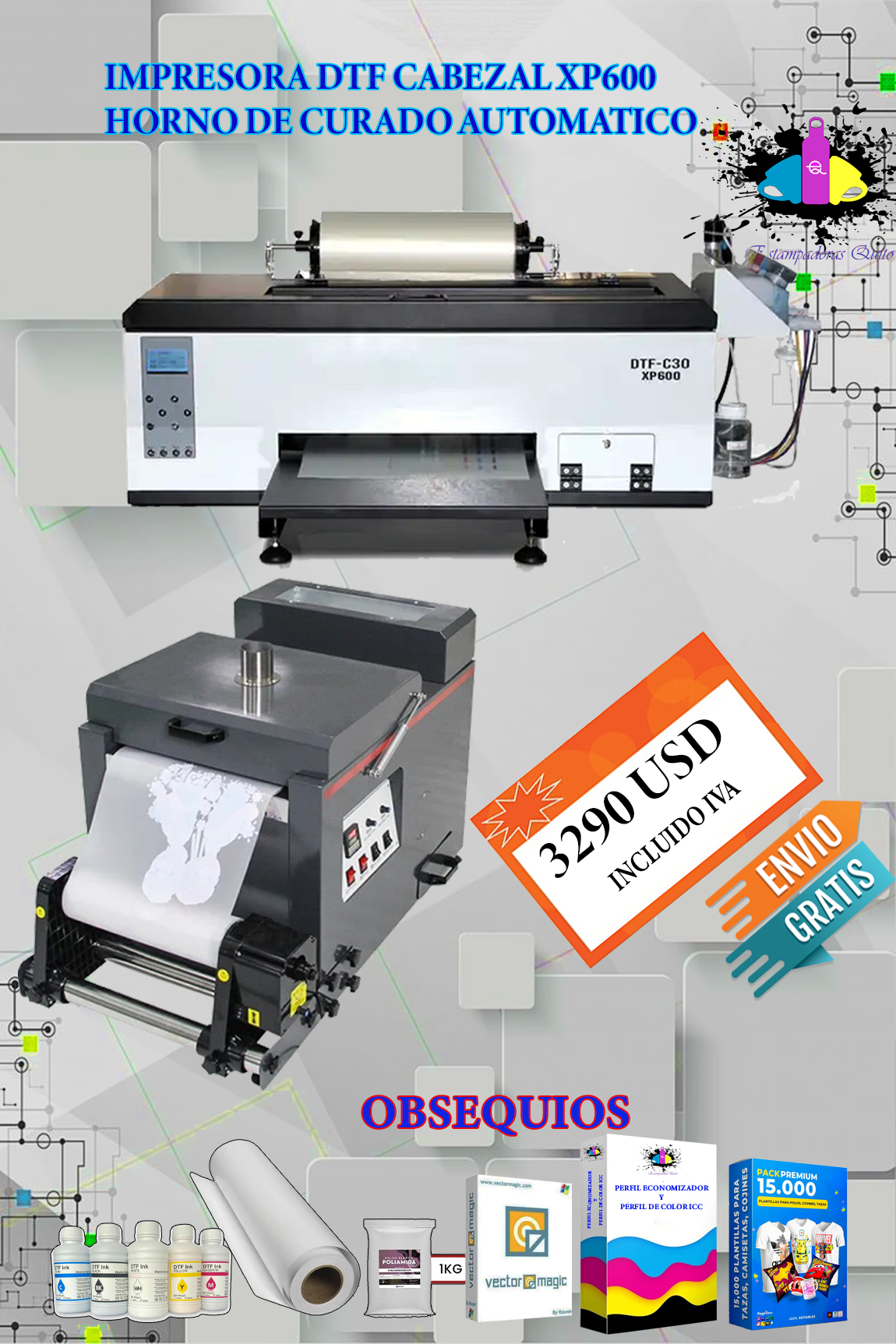 IMPRESORA DTF CABEZAL XP600 MAS HORNO AUTOMATICO