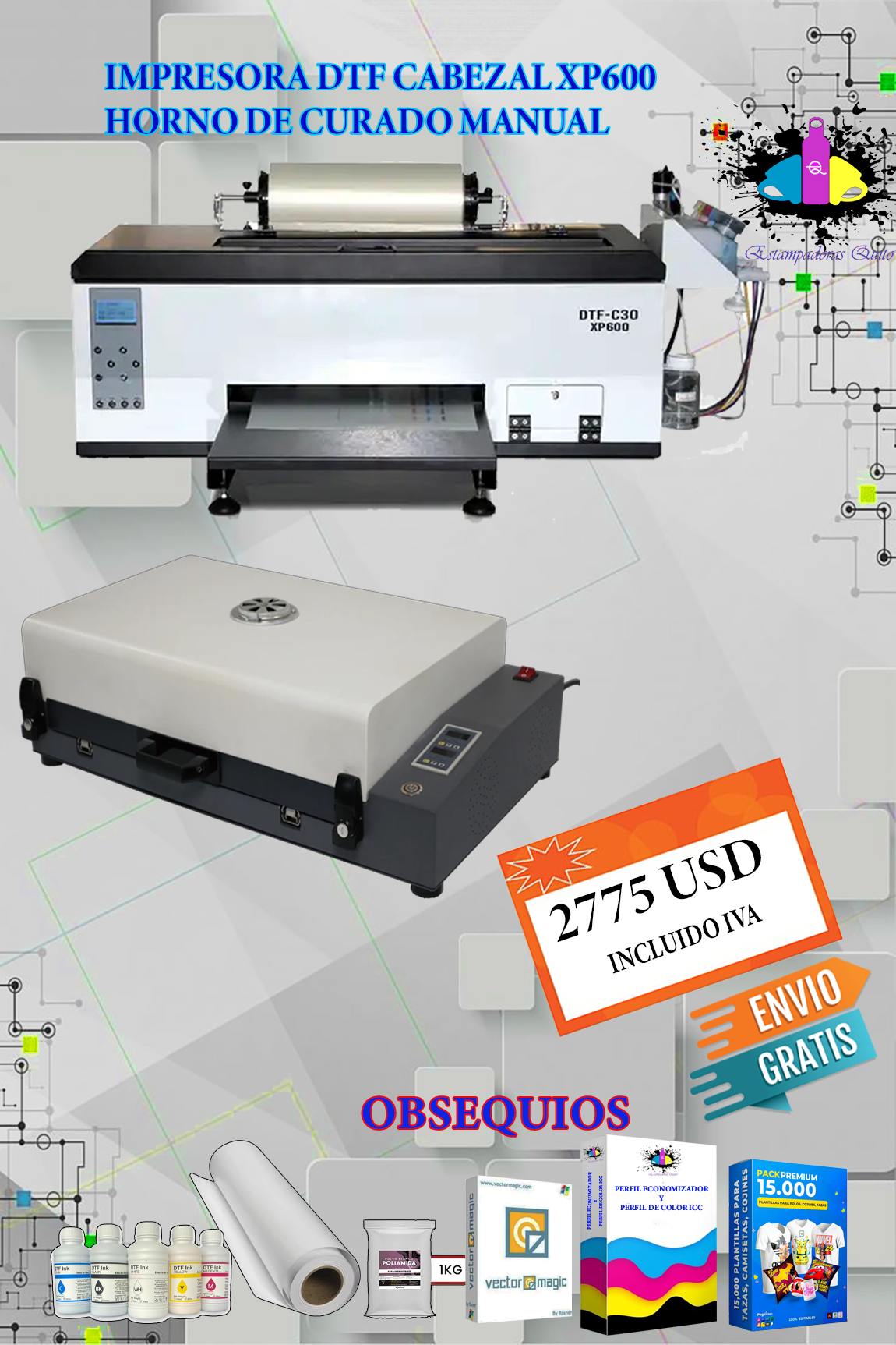 IMPRESORA DTF CABEZAL XP600 MAS HORNO MANUAL