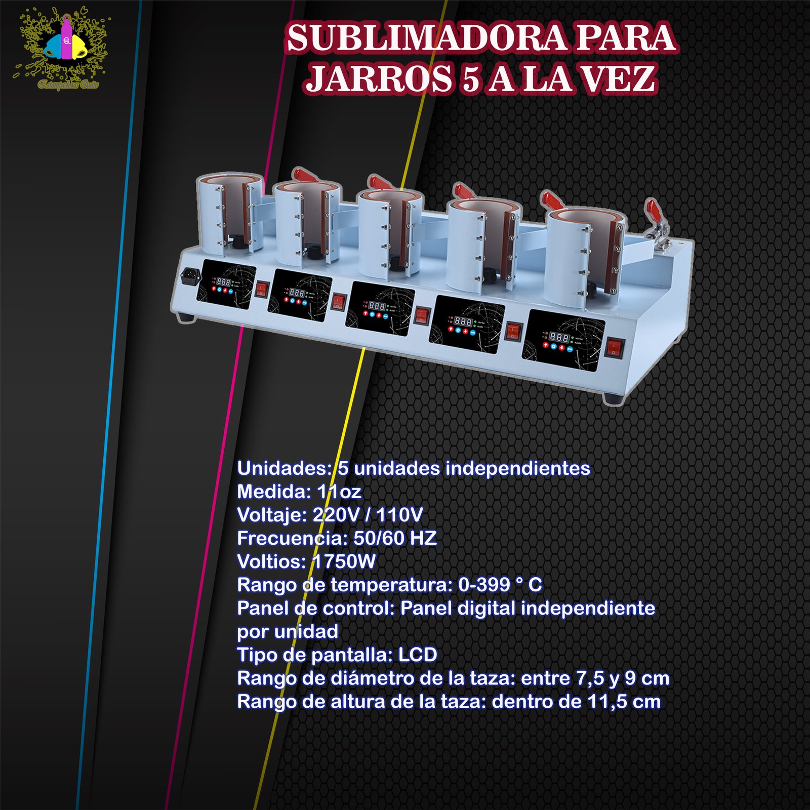 SUBLIMADORA MANUAL DE JARROS 5 A LA VEZ