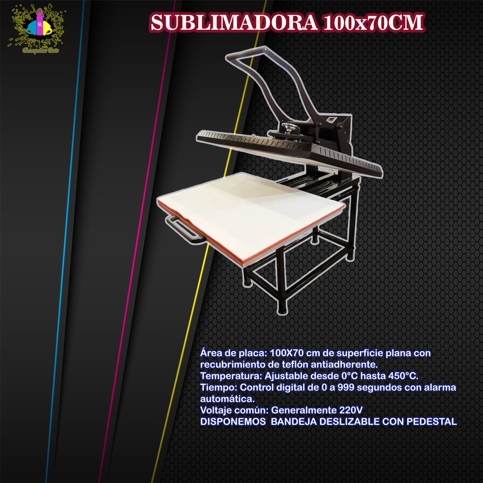 SUBLIMADORA 100X70CM BANDEJA DESLIZABLE CON PEDESTAL