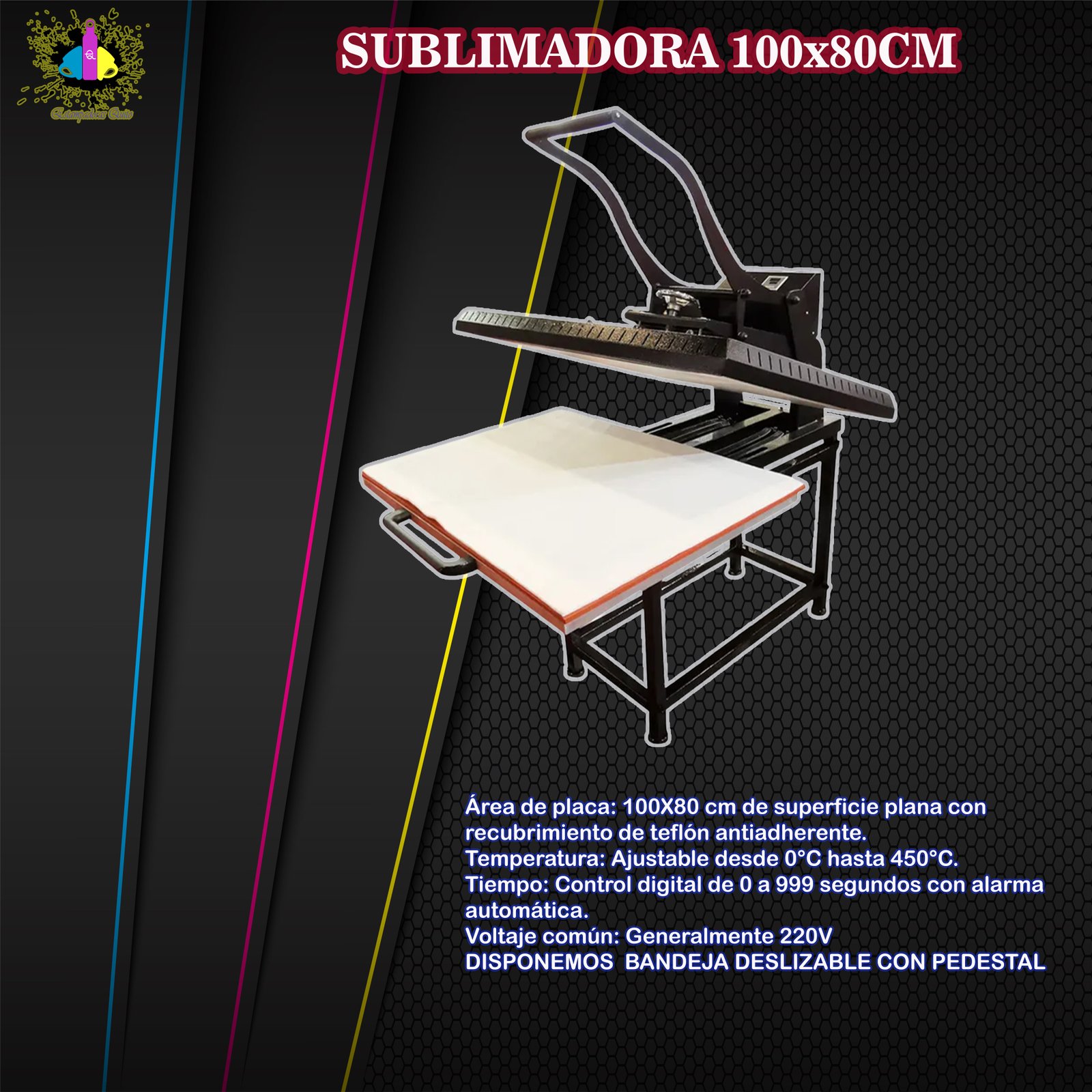 SUBLIMADORA 100X80CM BANDEJA DESLIZABLE CON PEDESTAL