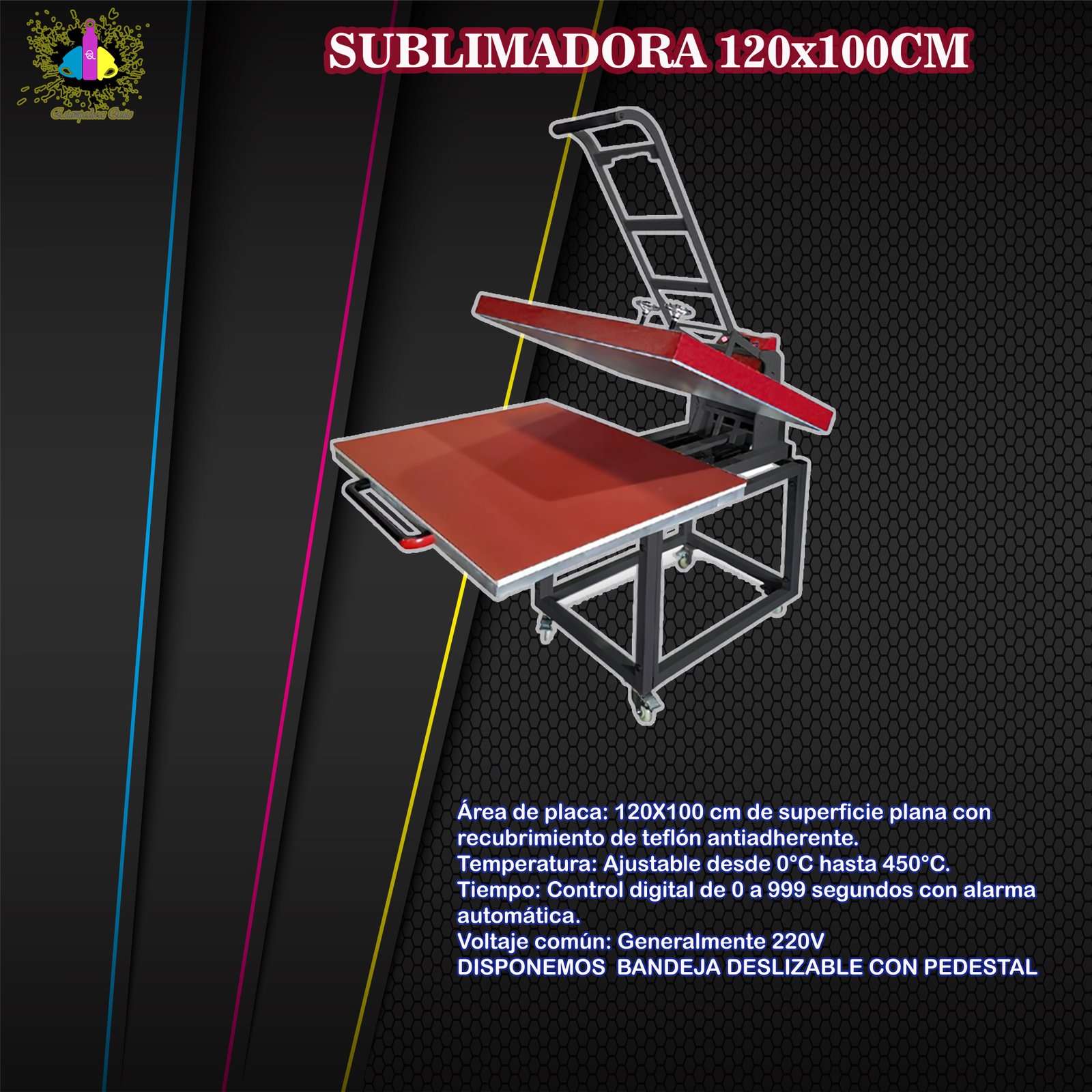 SUBLIMADORA 100X120CM BANDEJA DESLIZABLE CON PEDESTAL
